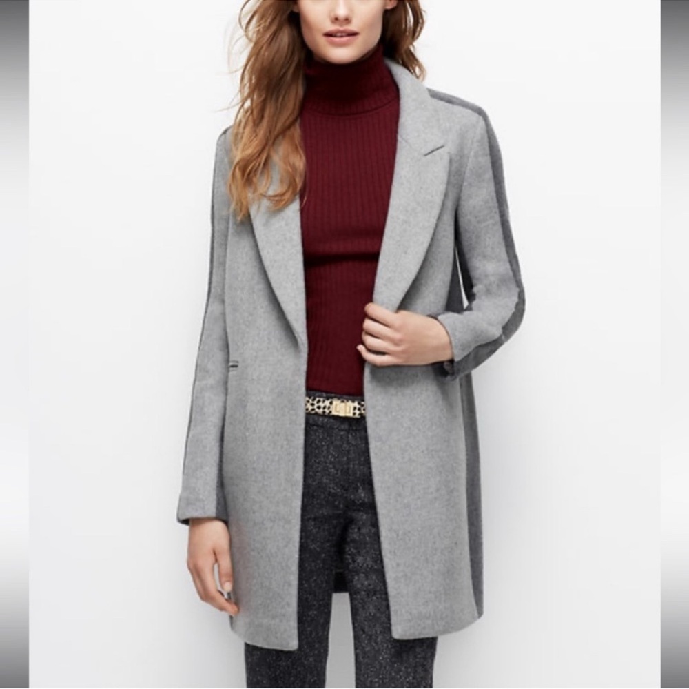 Ann Taylor Notch Collar Wool Blend Colorblock Coat Grey Size Large